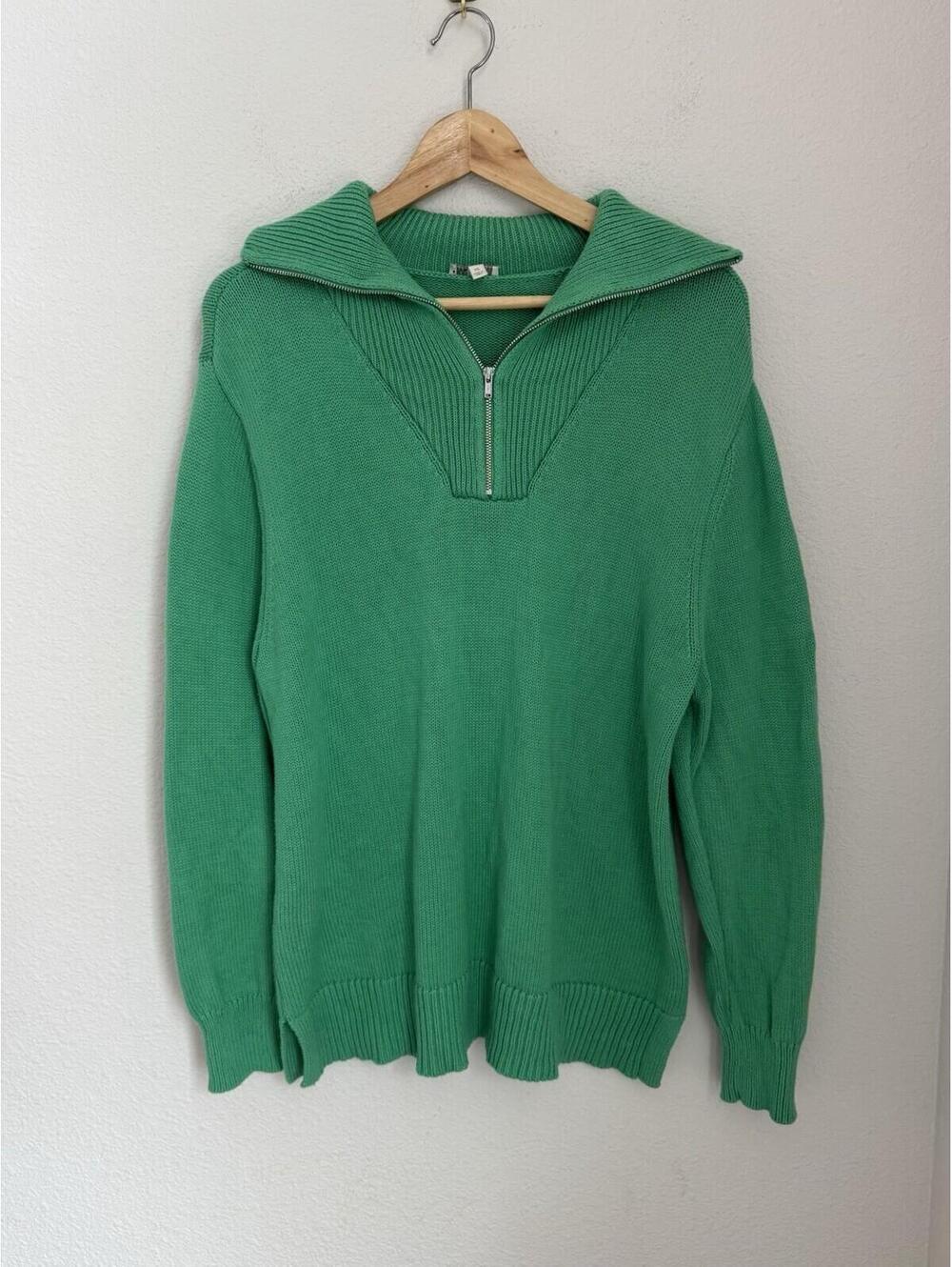 Talbots Plus Women’s Sz XL Half-Zip Mock Neck Pullover Sweater Emerald Green